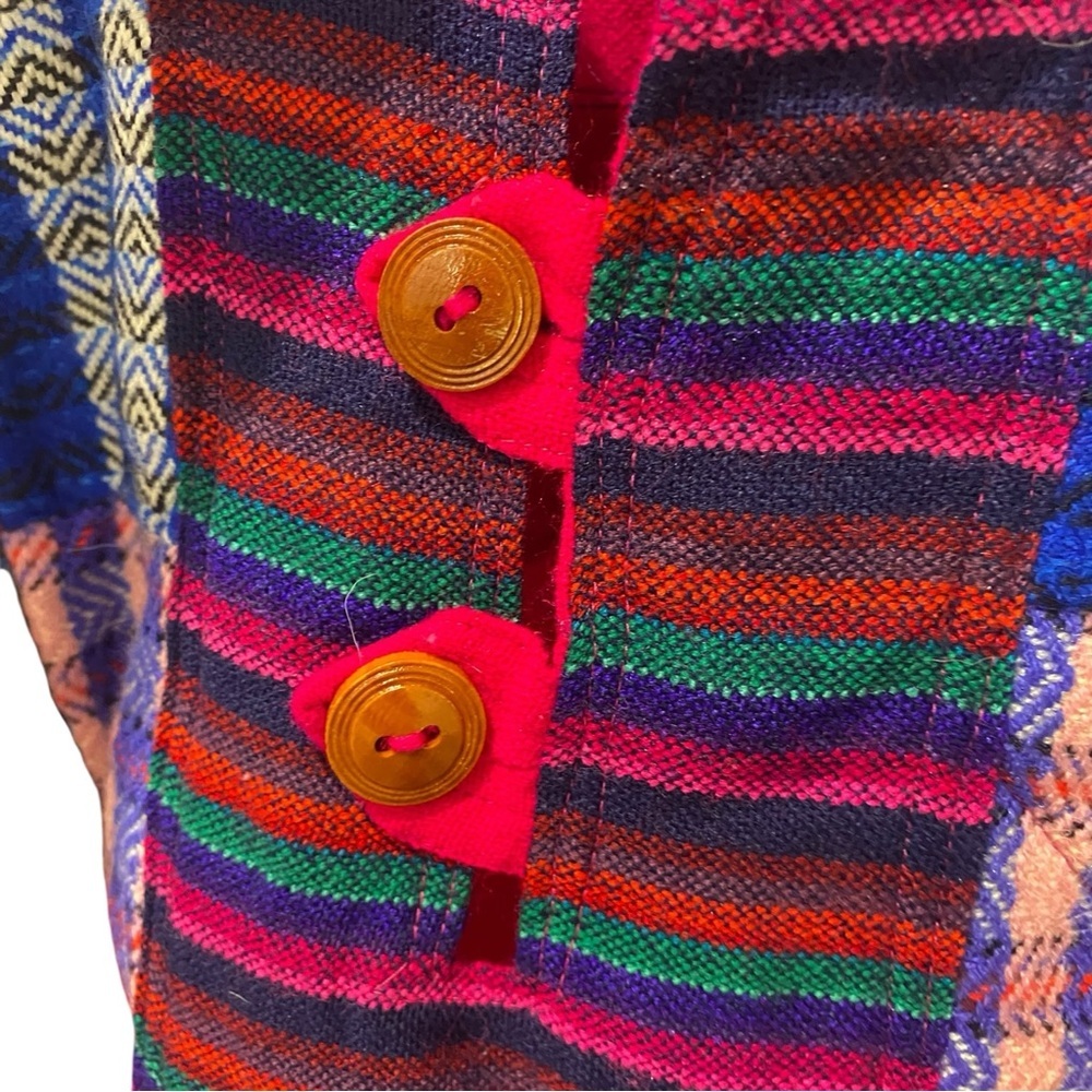 Vtg Homemade Mexican Poncho Sweater Vibrant Color… - image 6